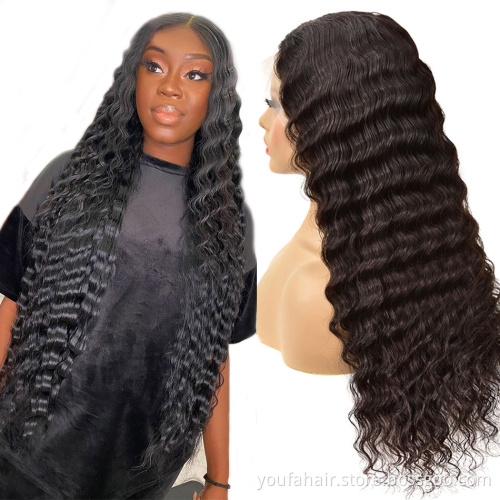 Customize Wig Vendors Wholesale Indian Virgin Hair Lace Frontal Wig 13*4 Natural Deep Virgin Human Raw Indian Hair Wig Deep Wave
